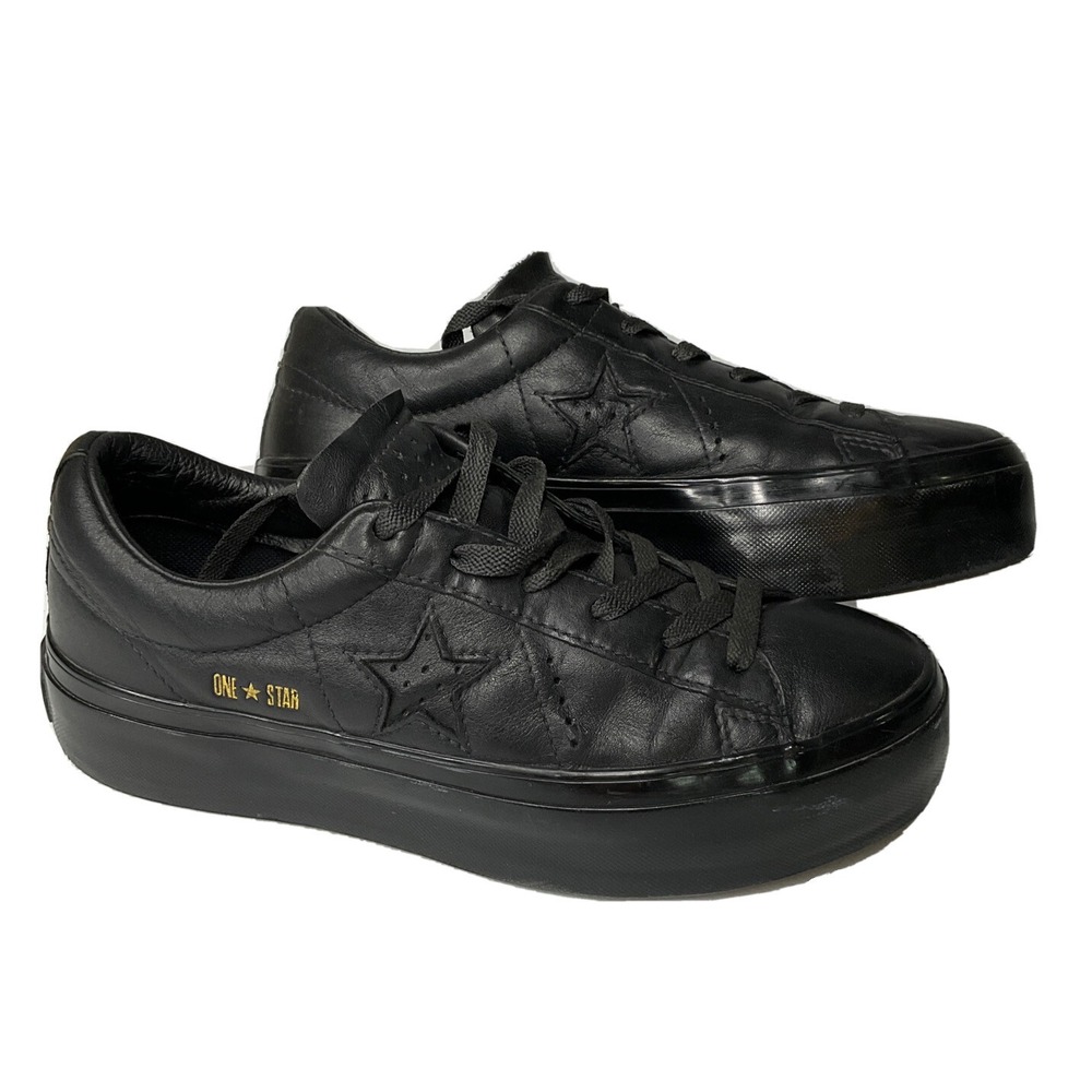 Converse One Star Platform Shoes Sneakers Leather Black On Black 559898C Women 8